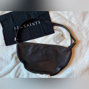 ALLSAINTS HALF MOON LEATHER SHOULDER BAG BITTER BROWN